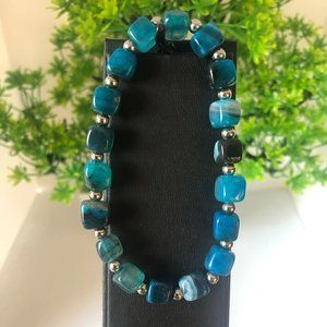 Blue Agate Bracelet Cube Beads Stretchable Bracelet